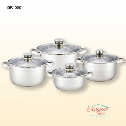 Set oale inox cu capace sticlă 8 piese GR1056 GRUNBERG
