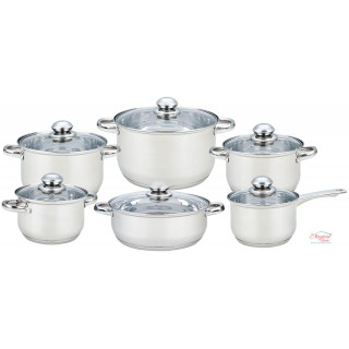 Set vase gătit inox cu capace sticlă 12 piese GR245 GRUNBERG