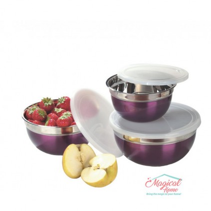 Set 3 boluri inox cu capace plastic