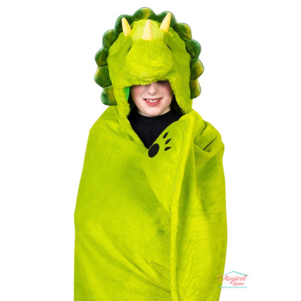 Patura pentru copii, fleece, Dinozaur, 130x100cm, verde