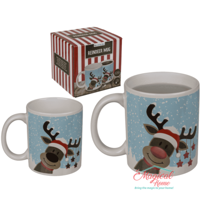 Cana ceramica model Craciun, Ren, cu efect termic, 12x9,5 cm, 330 ml