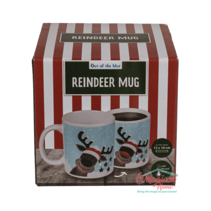 Cana ceramica model Craciun, Ren, cu efect termic, 12x9,5 cm, 330 ml