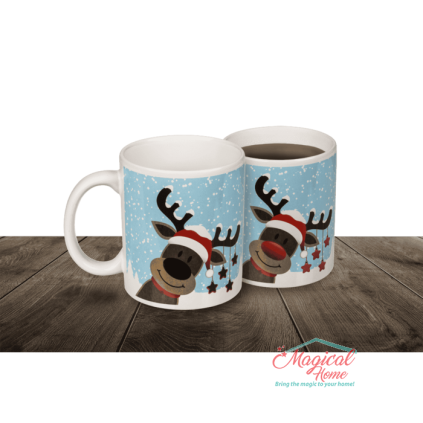 Cana ceramica model Craciun, Ren, cu efect termic, 12x9,5 cm, 330 ml