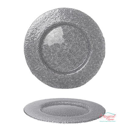 Farfurie sticla 33 cm  Argintiu