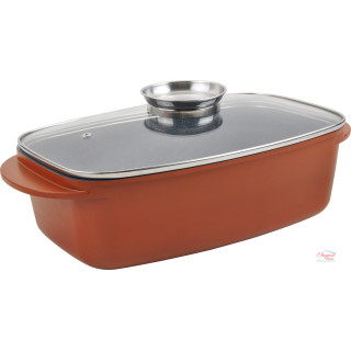 Tava cu capac, din aluminiu turnat, placata cu ceramica marmorata, 32x22x10 cm, 5 l, Grunberg GR1007