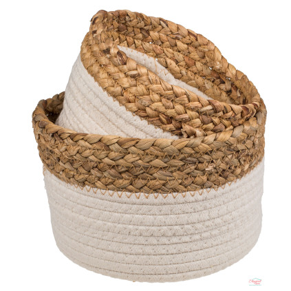 Set 2 cosuri depozitare rotunde din bumbac si margine iarba de mare, 20x15 cm + 16x13 cm