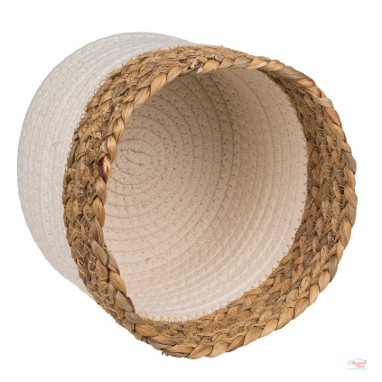 Set 2 cosuri depozitare rotunde din bumbac si margine iarba de mare, 20x15 cm + 16x13 cm