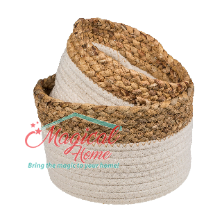 Set 2 cosuri depozitare rotunde din bumbac si margine iarba de mare, 20x15 cm + 16x13 cm