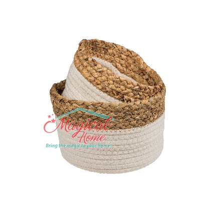 Set 2 cosuri depozitare rotunde din bumbac si margine iarba de mare, 20x15 cm + 16x13 cm