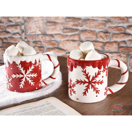 Cana Craciun ceramica steluta 400 ml rosie