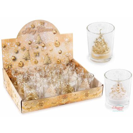 Lumânare  bradut Craciun in pahar sticla, 5,5 cm x H 6,5 cm - 1 bucata