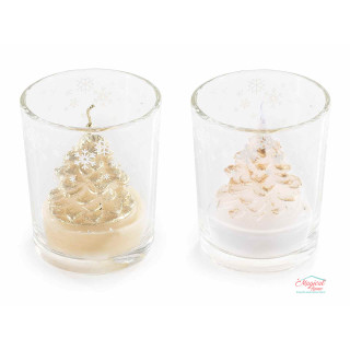 Lumânare  bradut Craciun in pahar sticla, 5,5 cm x H 6,5 cm - 1 bucata