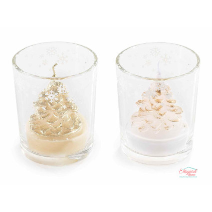 Lumânare  bradut Craciun in pahar sticla, 5,5 cm x H 6,5 cm - 1 bucata