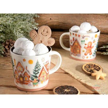 Cana Craciun portelan 350ml, decor turta dulce - 1 bucata