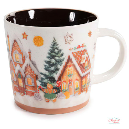 Cana Craciun portelan 350ml, decor Casute - 1 bucata