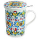 Cana ceai cu infuzor metalic si capac 350 ml, portelan, decor albastru,  in cutie cadou