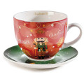 Ceasca Jumbo portelan 450ml decor Craciun, cu farfurie si cutie cadou