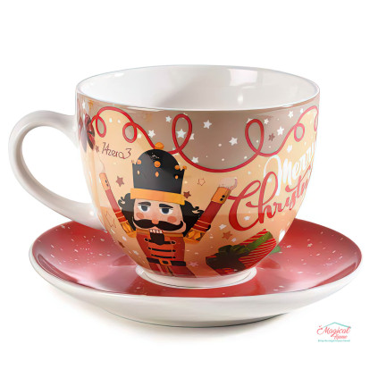 Ceasca Jumbo portelan 450ml decor Craciun, cu farfurie si cutie cadou